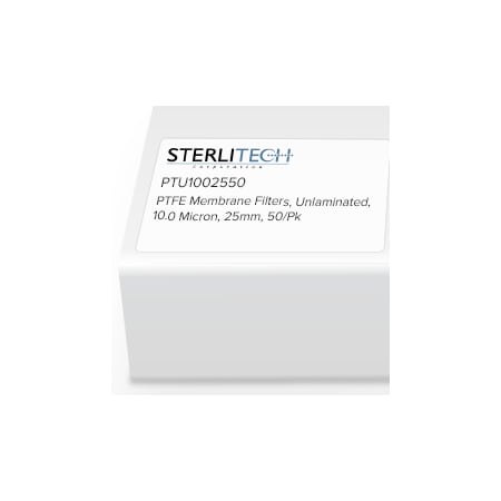 Sterlitech PTFE Unlaminated Membrane Filters, 10.0 Micron, 25mm, PK50 PTU1002550